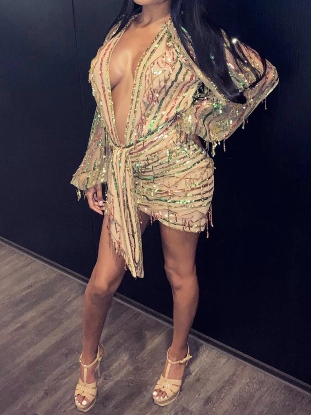 Dollhouse | Fully Sequined Tan Golden Dress - Picture 2 of 4